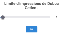 Panel animateur de PicturWall, page gestion des impressions, limite d'impression par utilisateur