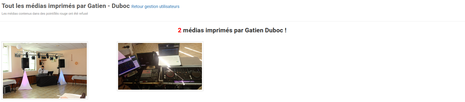 Panel animateur de PicturWall, page gestion des impressions, Impression d'un utilisateur