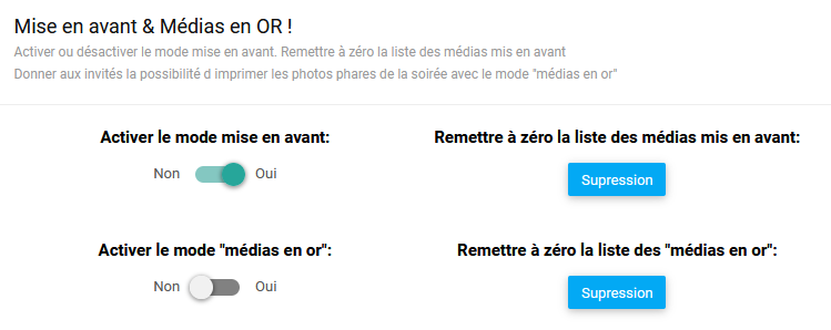 Gestion des médias: Médias mis en avant & médias en OR.