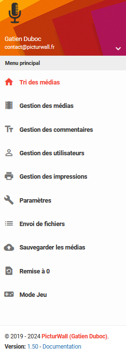 Panel animateur de PicturWall, menu de PicturWall.
