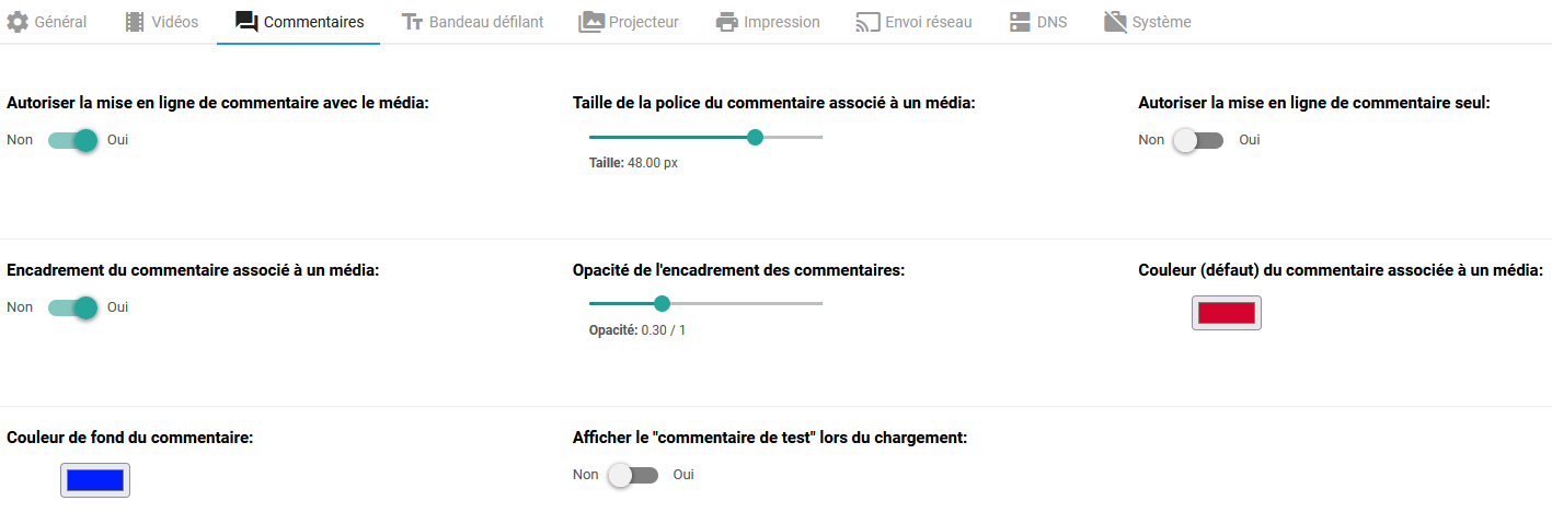 Paramètre: Rubrique commentaires.