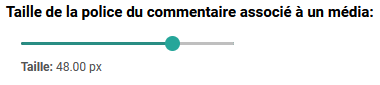 Panel animateur de PicturWall, page paramètres, section commentaire, taille de la police du commentaire.