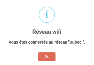 Panel animateur de PicturWall, page paramètres, section système, connexion à un réseau wifi, wifi connecté.