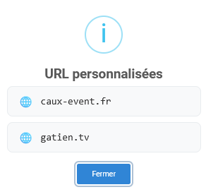 Panel animateur de PicturWall, page paramètres, section dns, liste des URL personnalisées