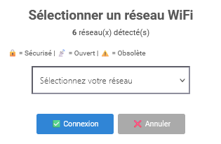 Panel animateur de PicturWall, page paramètres, section système, connexion à un réseau wifi.