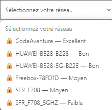 Panel animateur de PicturWall, page paramètres, section système, connexion à un réseau wifi, liste réseaux disponibles.